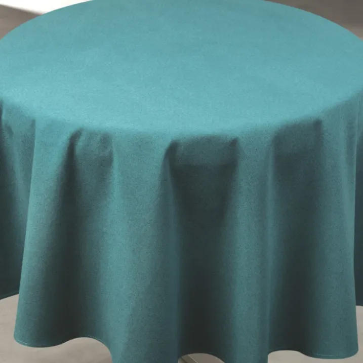 Nappe déperlante anti-taches effet lin pour table ronde