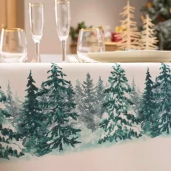 Nappe Rectangle Infroissable Christmas Sapins Imprimé Antitache