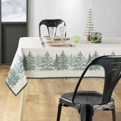 Nappe Rectangle Infroissable Christmas Sapins Imprimé Antitache