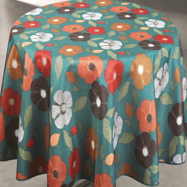 Nappe ronde anti tache à fleurs