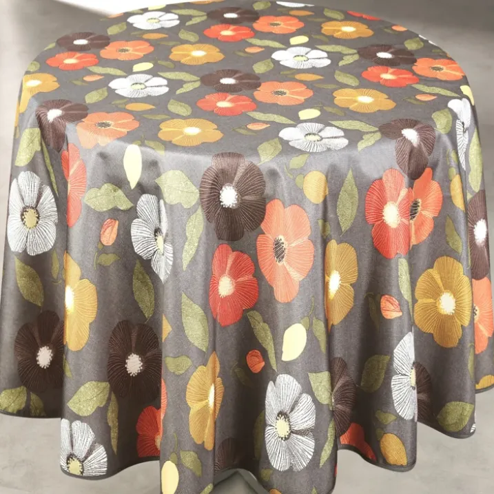 Nappe ronde anti tache à fleurs