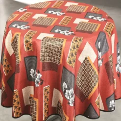 Nappe ronde anti taches motif fleur et forme géométrique