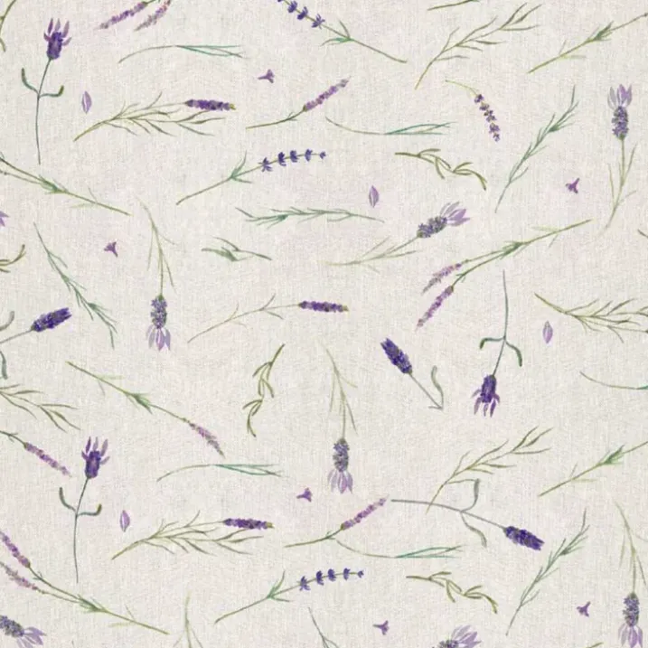 Nappe ronde en coton enduit anti-tache motif lavande