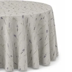 Nappe ronde en coton enduit anti-tache motif lavande
