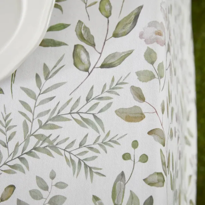Nappe ronde en coton enduit anti-tache motif végétal