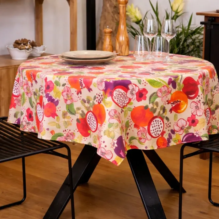 Nappe ronde enduite motif fruits