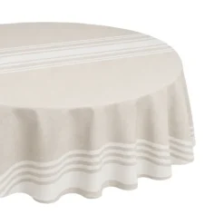 Nappe ronde en polycoton enduit anti-tache à motif rayé
