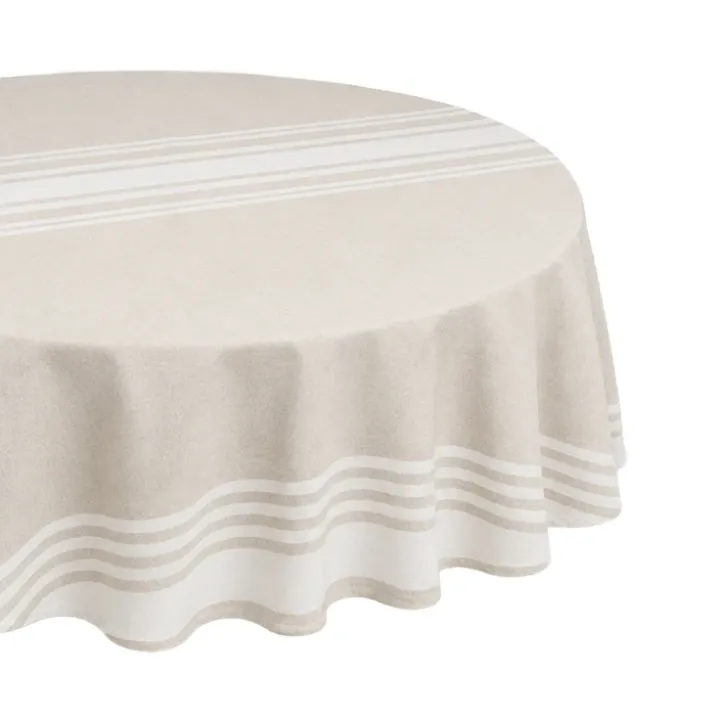 Nappe ronde en polycoton enduit anti-tache à motif rayé