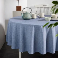 Nappe ronde en polycoton enduit anti-tache unie
