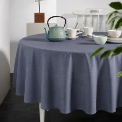 Nappe ronde en polycoton enduit anti-tache unie