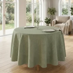 Nappe ronde en polycoton jacquard enduit anti-tache