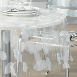 Nappe ronde transparente print feuilles