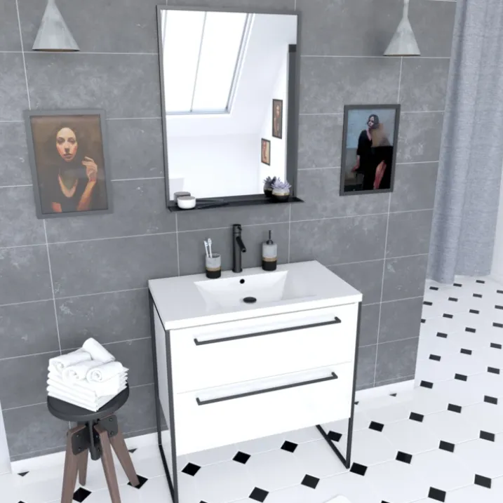Pack caisson vasque et miroir simple