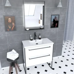Pack caisson vasque et miroir à led