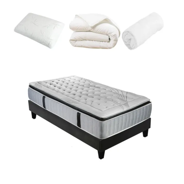 Pack à matelas à ressorts ensachés + sommier + accessoires