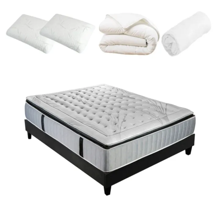 Pack à matelas à ressorts ensachés + sommier + accessoires