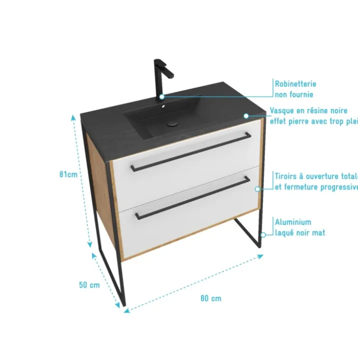 Pack meuble à tiroirs avec vasque en résine