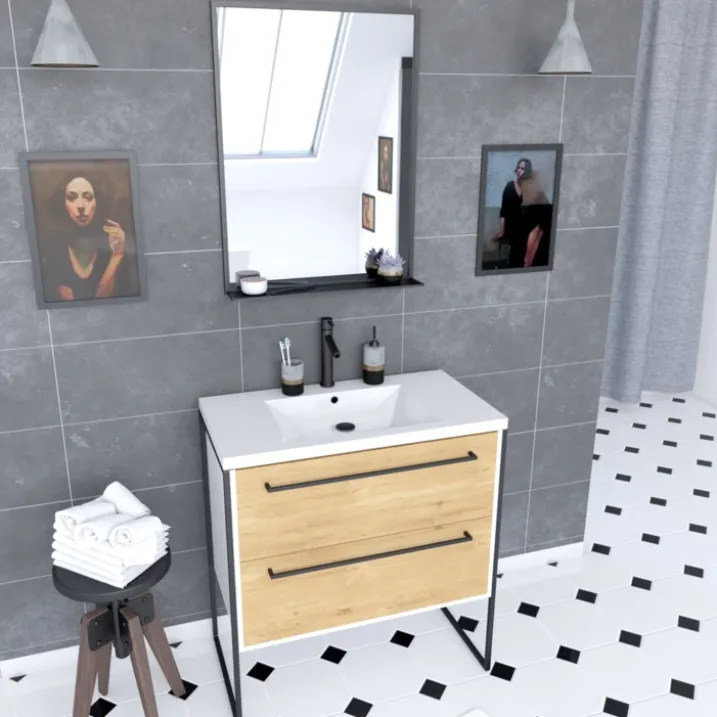 Pack meuble à 2 tiroirs vasque et miroir simple
