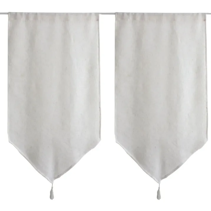 Paire de petits rideaux aspect lin finition pointe