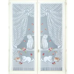 Paire de petits voilages dentelle chatons et franges