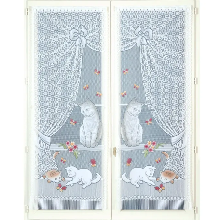 Paire de petits voilages dentelle chatons et franges