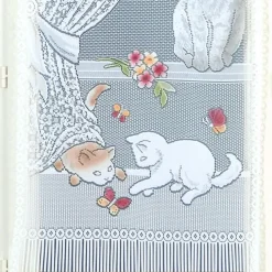 Paire de petits voilages dentelle chatons et franges