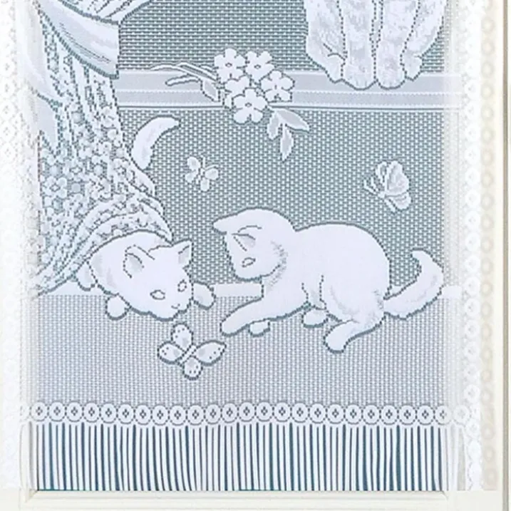 Paire de petits voilages dentelle chatons et franges