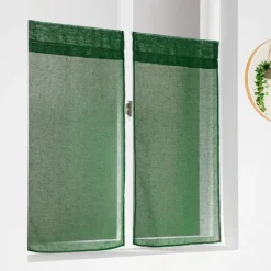 Paire de petits voilages unis et tamisants en poly/lin