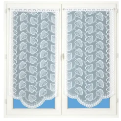 Paire de vitrages dentelle base arrondie feuilles