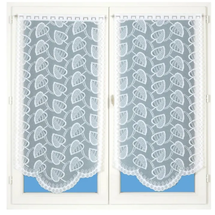 Paire de vitrages dentelle base arrondie feuilles