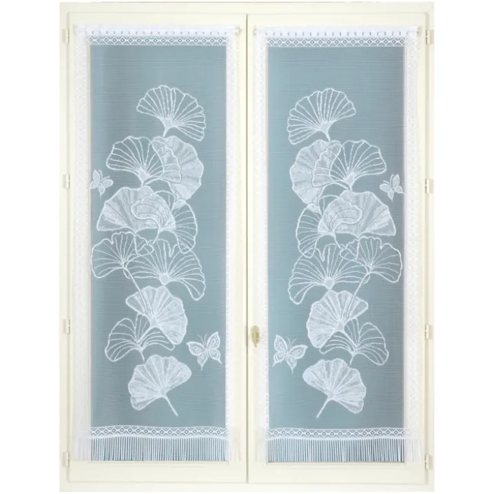 Paire de vitrages frangés dentelle motif ginkgo