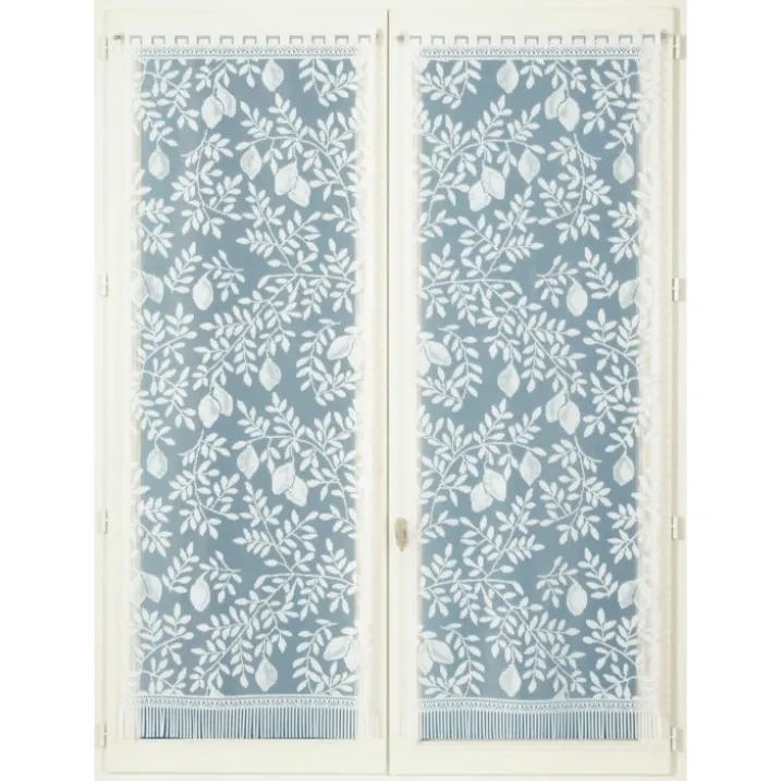 Paire de vitrages frangés dentelle motif feuillage et fruits