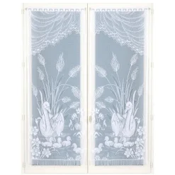Paire de vitrages frangés en dentelle avec cygnes