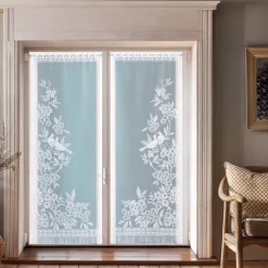 Paire de vitrages frangés en dentelle oiseaux et fleurs