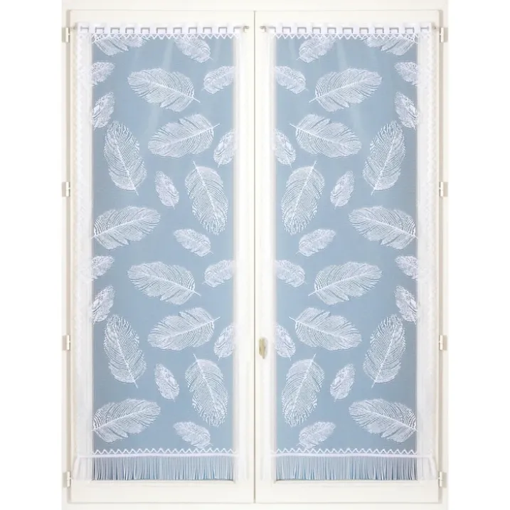 Paire de vitrages frangés en dentelle motif plumes