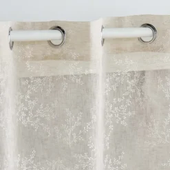 Paire de voilages passe-tringle en voile tissé motif feuillage
