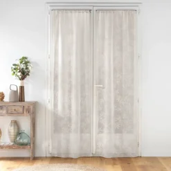 Paire de voilages passe-tringle en voile tissé motif feuillage