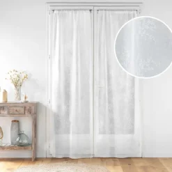 Paire de voilages passe-tringle en voile tissé motif feuillage