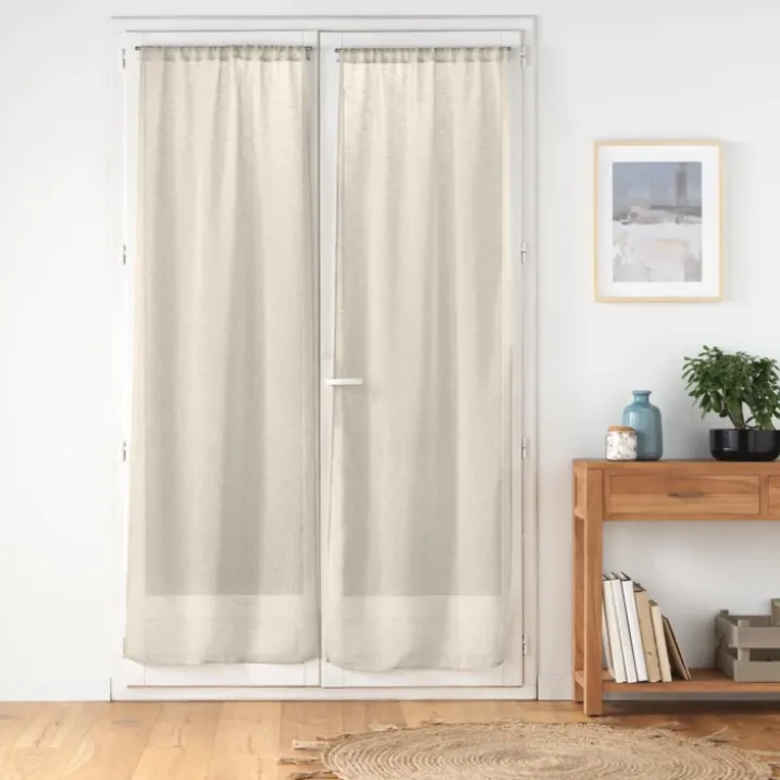 Paire de voilages passe-tringle en voile tissé pour porte-fenêtre
