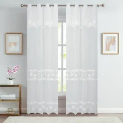 Paire voilages brodé fleurs pour baie vitrée