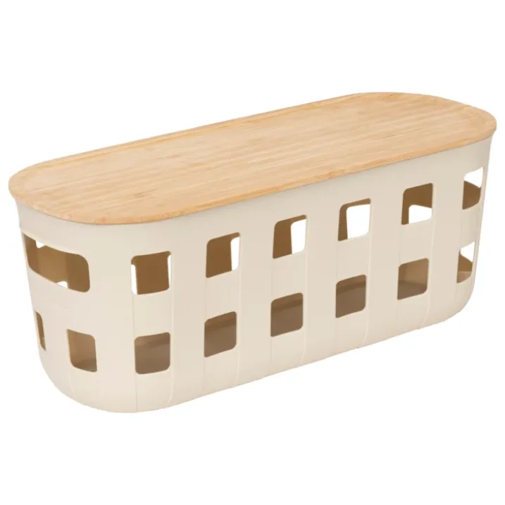 Panier de rangement avec couvercle en bambou