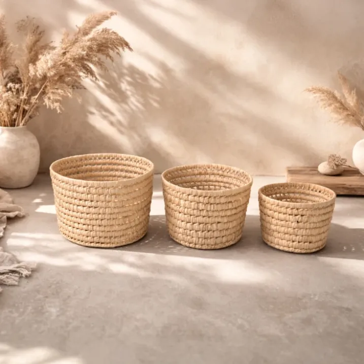 Panier de rangement rond feuilles de palmier