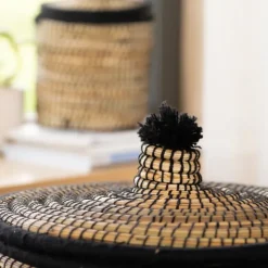 Panier à linge en fibres végétales et laine