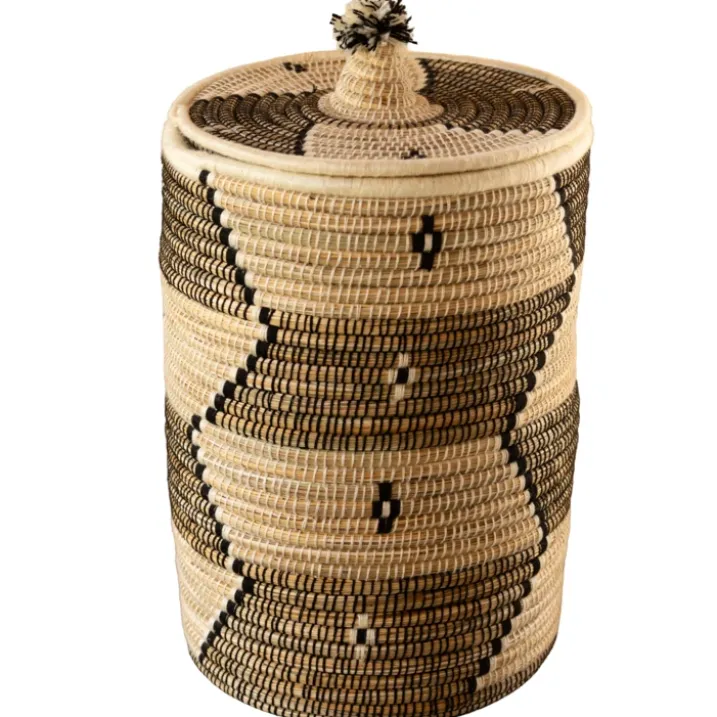 Panier à linge motifs ethniques en fibres naturelles