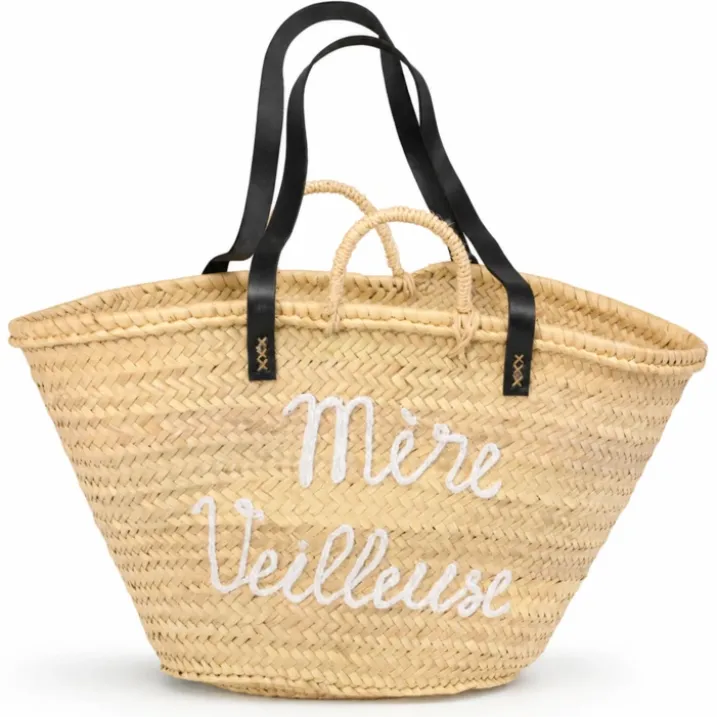 Panier tressé avec anses en cuir MERE VEILLEUSE