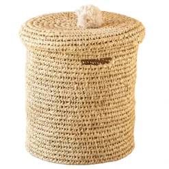 Panière a linge ajourée couvercle pompon