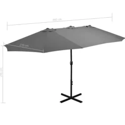 Parasol d'extérieur double toit et poteau en aluminium