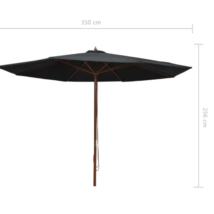 Parasol droit avec mât en bois Ø 350 cm