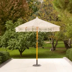 Parasol macramé en polycoton avec toile occultante