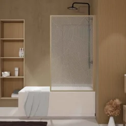 Pare-baignoire Japandi en verre sérigraphié motif arrondi